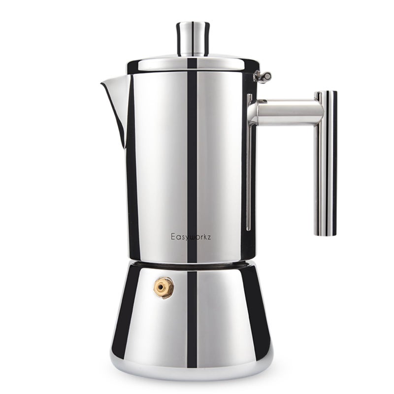 Easyworkz Diego Stovetop Espresso Maker Stainless Steel Italian Coffee Machine Maker 6Cup 10 oz Moka Pot Induction Espresso Pot - Image 1